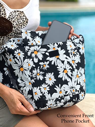 FULLY LINED Daisy Print Crossbody Bag with Front Phone Pocket - Floral Boho Shoulder Purse - Medium