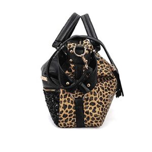 Chikencall® Leopard Print Handbag Hobo Style Purse PU Leather Shoulder Bag for Women With Tassel Sequins