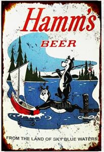 vintage metal tin sign hamms beer bear fishing lake boat tin metal sign 8×12 inches