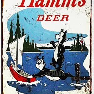 Vintage Metal Tin Sign Hamms Beer Bear Fishing Lake Boat tin Metal Sign 8x12 inches