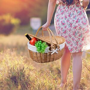 Wicker Picnic Basket with Lid and Handle Sturdy Woven Body with Washable Lining