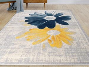 ladole rugs contemporary floral pattern area rug living room bedroom entrance hallway carpet in teal yellow 5×8 (5’3″ x 7’6″ 160cm x 230cm) 5×7 8×10 9×12 2×10 4×6 feet
