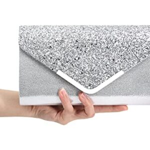 Naimo Womens Shiny Sequin Flap Dazzling Clutch Bag Evening Bag Purse with Detachable Chain for Wedding Party (Silver)