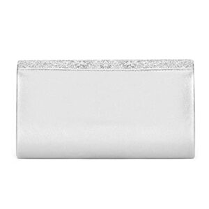 Naimo Womens Shiny Sequin Flap Dazzling Clutch Bag Evening Bag Purse with Detachable Chain for Wedding Party (Silver)