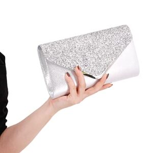 Naimo Womens Shiny Sequin Flap Dazzling Clutch Bag Evening Bag Purse with Detachable Chain for Wedding Party (Silver)