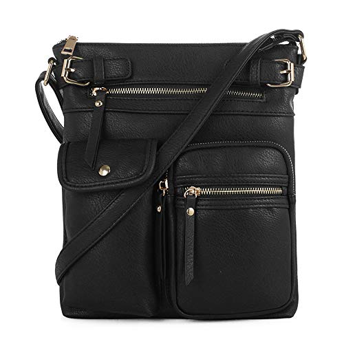 SG SUGU Katie Lightweight Medium Crossbody Bag Shoulder Bag with Multi Pocket for Women | BLACK