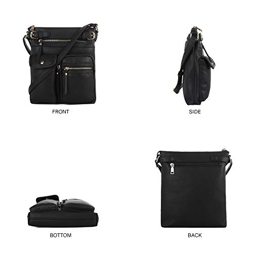 SG SUGU Katie Lightweight Medium Crossbody Bag Shoulder Bag with Multi Pocket for Women | BLACK