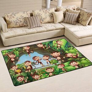 welllee animal area rug,monkeys family forest floor rug non-slip doormat for living dining dorm room bedroom decor 60×39 inch