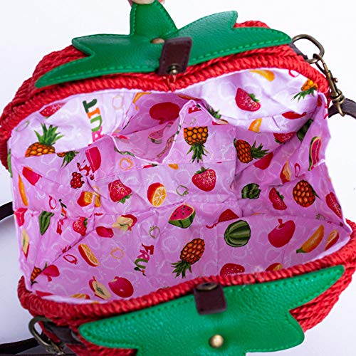 123Arts Women's Strawberry Fruit Weave Shoulder Bag Messenger Bag Beach Bag Purse, Red, 21*18cm