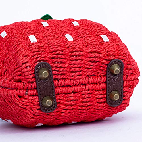 123Arts Women's Strawberry Fruit Weave Shoulder Bag Messenger Bag Beach Bag Purse, Red, 21*18cm