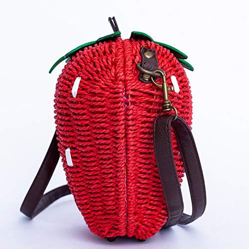 123Arts Women's Strawberry Fruit Weave Shoulder Bag Messenger Bag Beach Bag Purse, Red, 21*18cm