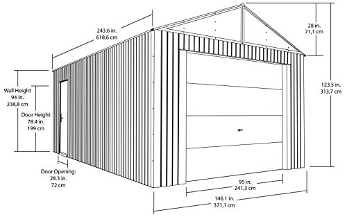 Sojag 12' x 20' Everest Galvalume Steel with Extra Tall Walls Garage Storage Building, 12' x 20', Charcoal