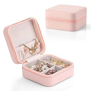 Vlando Macaron Small Jewelry Box, Travel Storage Case for Rings and Earrings - Pink