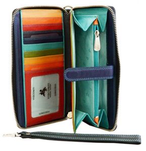 visconti spectrum sp40 multi colored soft leather ladies wallet purse clutch with detachable strap (black multi)