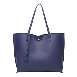 chunkuna women tote bag soft leather shoulder bag big capacity handbag (dark blue)
