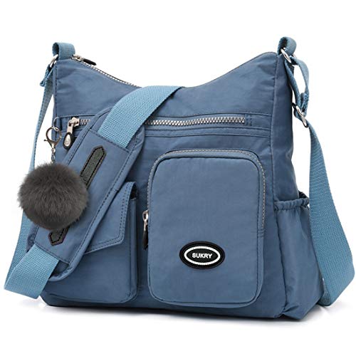 SUKRY Water-Resistant Crossbody Bag for Women Shoulder Travel Purse Nylon Messenger Satchel Lightweight Handbag