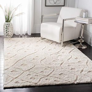 SAFAVIEH Sparta Shag Collection 5'1" x 7'6" Ivory/Beige SPG511D Moroccan Boho Tribal Non-Shedding Living Room Bedroom Dining Room Entryway 1.2-inch Thick Area Rug