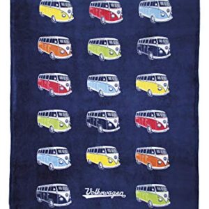 BRISA VW Collection - Volkswagen Samba Bus T1 Camper Van Fleece Blanket, Warm, Cozy & Super Soft (59.0x74.7 Inches/Parade/Blue)