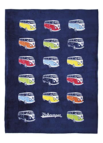 BRISA VW Collection - Volkswagen Samba Bus T1 Camper Van Fleece Blanket, Warm, Cozy & Super Soft (59.0x74.7 Inches/Parade/Blue)