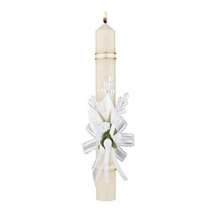cb church supply hand decorated sacramental first communion candle by will & baumer, 11.25-inch, white flowers & ribbon