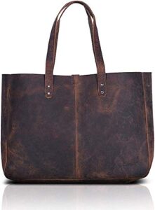 komalc leather shoulder bag tote for women purse satchel travel bag shopping carry messenger multipurpose handbag (18.5 inch, buffalo distressed tan)
