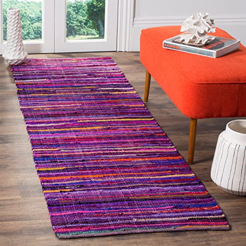 SAFAVIEH Rag Rug Collection 2'3" x 6' Red / Multi RAR240D Handmade Boho Stripe Cotton Runner Rug