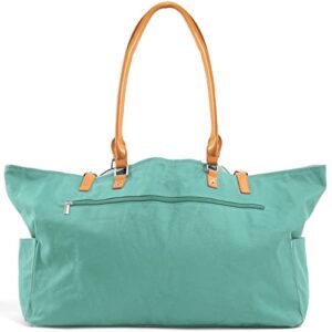 Keho Fashion Beach Bag (Cute Travel Tote), Large and Roomy, Waterproof Lining, Multiple Pockets (Green Canvas)