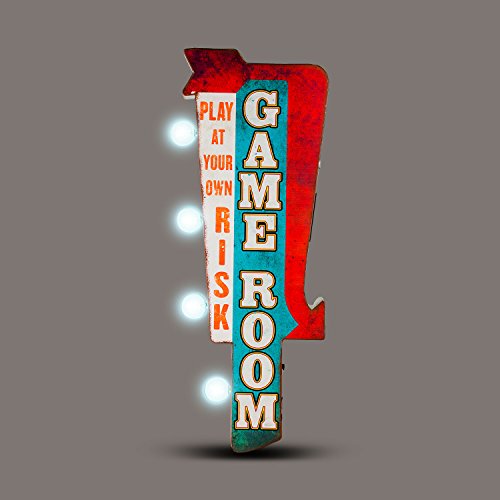 American Art Decor Vintage LED Marquee Wall Decor - Battery Operated Metal Wall Art With LED Light Bulbs - Retro Sign for Bar, Man Cave, Garage, Game Room & More (Game Room, 25" x 9" x 3")