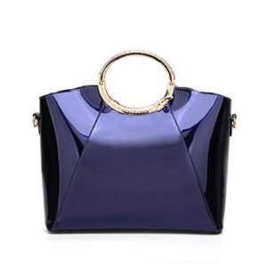 Yan Show Women's Wild 3D Flower Decorated Top Handle Purse Multi-pocket Handbag PU Tote Large Capacity Shoulder Bag Blue