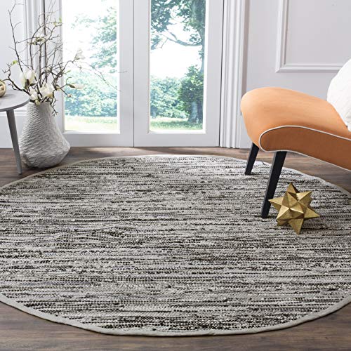 SAFAVIEH Rag Rug Collection 4' Round Grey RAR128A Handmade Boho Stripe Cotton Area Rug