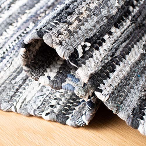 SAFAVIEH Rag Rug Collection 4' Round Grey RAR128A Handmade Boho Stripe Cotton Area Rug