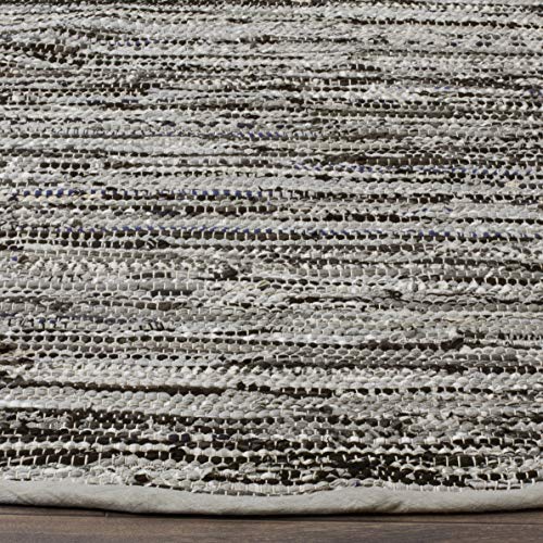 SAFAVIEH Rag Rug Collection 4' Round Grey RAR128A Handmade Boho Stripe Cotton Area Rug