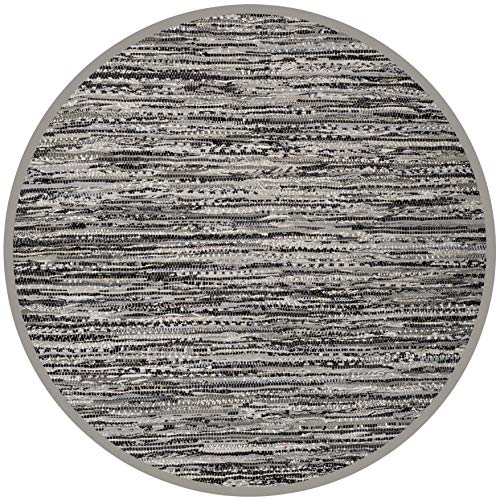 SAFAVIEH Rag Rug Collection 4' Round Grey RAR128A Handmade Boho Stripe Cotton Area Rug