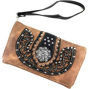 Zelris Western Albino Western Floral Buckle Conceal Carry Women Tote Purse Handbag with Crossbody Wallet Set (Brown)