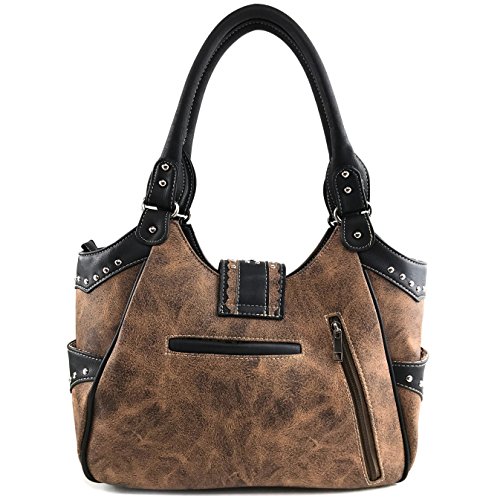 Zelris Western Albino Western Floral Buckle Conceal Carry Women Tote Purse Handbag with Crossbody Wallet Set (Brown)