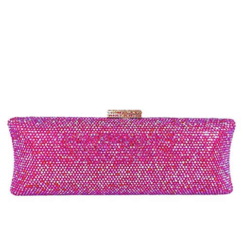 Boutique De FGG Dazzling Women Crystal Evening Purse Metal Hardcase Wedding Party Minaudiere Handbag Clutch Bag (Hot Pink)