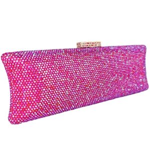 Boutique De FGG Dazzling Women Crystal Evening Purse Metal Hardcase Wedding Party Minaudiere Handbag Clutch Bag (Hot Pink)