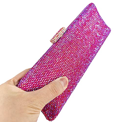 Boutique De FGG Dazzling Women Crystal Evening Purse Metal Hardcase Wedding Party Minaudiere Handbag Clutch Bag (Hot Pink)