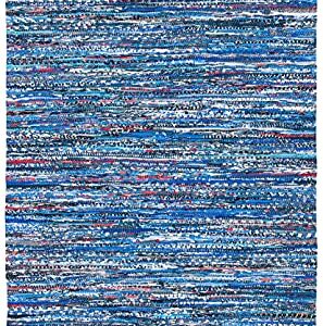 SAFAVIEH Rag Rug Collection 2' x 3' Blue/Multi RAR128B Handmade Boho Stripe Cotton Accent Rug