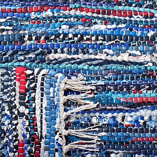 SAFAVIEH Rag Rug Collection 2' x 3' Blue/Multi RAR128B Handmade Boho Stripe Cotton Accent Rug