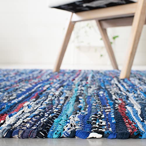 SAFAVIEH Rag Rug Collection 2' x 3' Blue/Multi RAR128B Handmade Boho Stripe Cotton Accent Rug