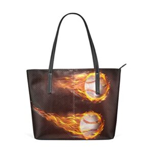 aninily flying flames baseball balls leather top handle satchel girl handbag shoulder tote bag for girls women tote for shopping school outdoor picnic