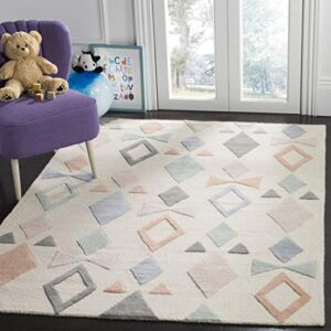 safavieh kids collection 8′ x 10′ ivory/multi sfk901a handmade geometric wool area rug