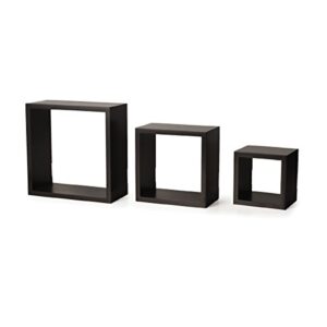 melannco floating wall square cube shelves for bedroom, living room, bathroom, kitchen, nursery – wood, set of 3, espresso 2