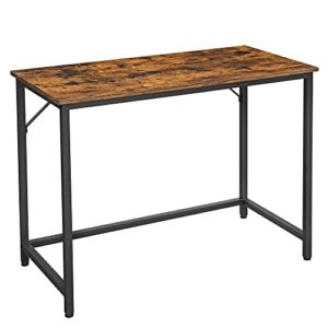 vasagle 39-inch computer writing desk, home office small study workstation, industrial style pc laptop table, steel frame, 39.4, rustic brown + black