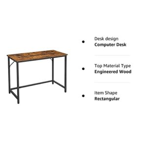 VASAGLE 39-Inch Computer Writing Desk, Home Office Small Study Workstation, Industrial Style PC Laptop Table, Steel Frame, 39.4, Rustic Brown + Black