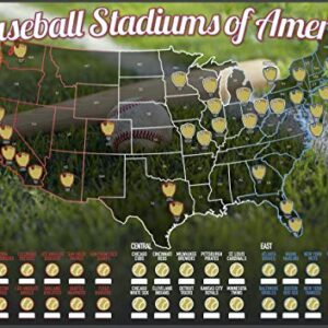 Baseball Stadiums of America Scratch Off Map | Lists National & Major League Teams | MLB Ballpark Wall Poster, Bucket List, & Tracker of Visited Parks | Gift for Baseball Enthusiasts & Sport Fans