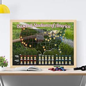 Baseball Stadiums of America Scratch Off Map | Lists National & Major League Teams | MLB Ballpark Wall Poster, Bucket List, & Tracker of Visited Parks | Gift for Baseball Enthusiasts & Sport Fans