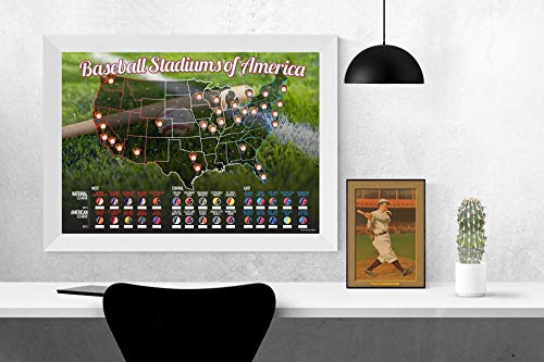 Baseball Stadiums of America Scratch Off Map | Lists National & Major League Teams | MLB Ballpark Wall Poster, Bucket List, & Tracker of Visited Parks | Gift for Baseball Enthusiasts & Sport Fans