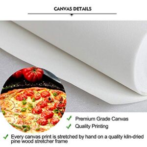 iKNOW FOTO Canvas Prints Wall Art 4 Panel Delicious Italian Pizza Served on Wooden Table Food Pictures Modern Home Decor Stretched Gallery Canvas Wraps Giclee Print for Kitchen Dinning Room Restaurant